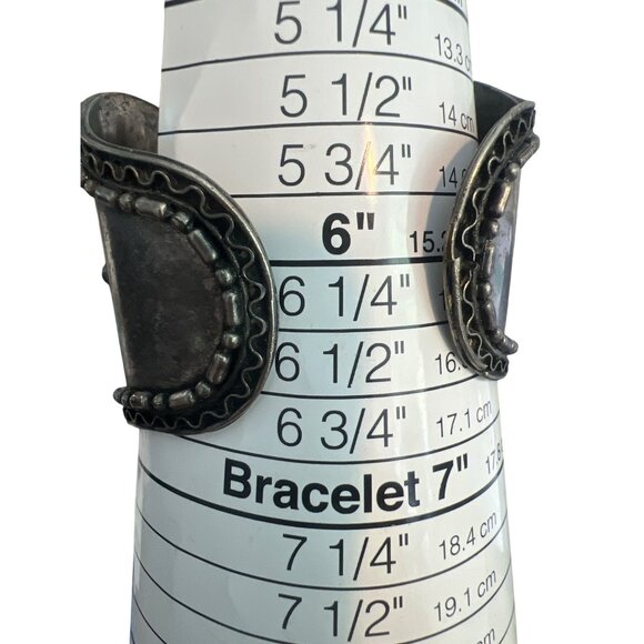 Vintage Silver Tone Red Jasper Cuff Bracelet Scrollwork Tribal Steampunk Estate - Picture 5 of 5